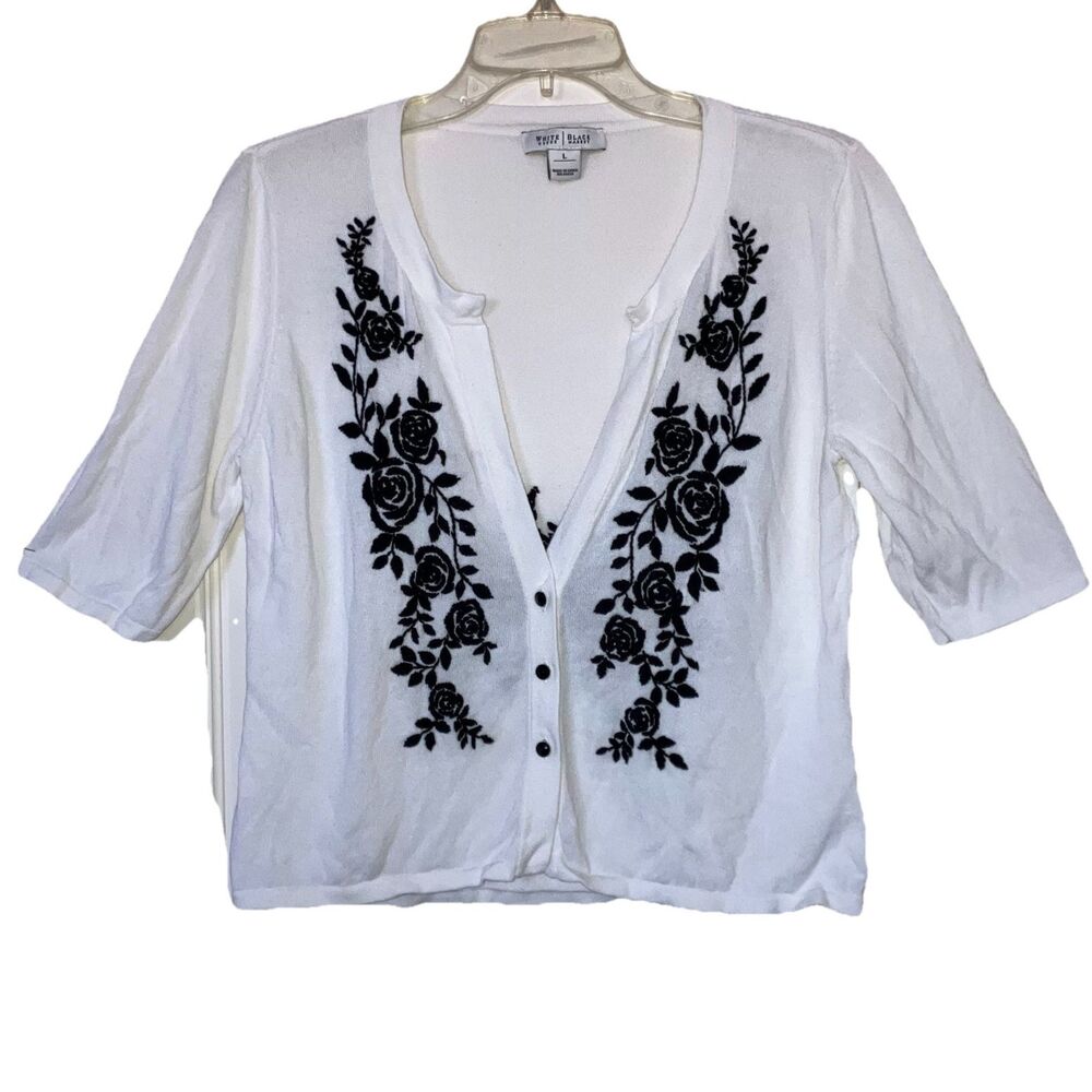 WHITE HOUSE BLACK MARKET L Cotton Stretch Embroidered cropped Shrug Bolero Top